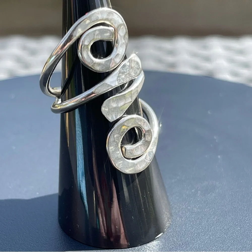 Handmade‎ 925 Sterling Silver Hammered Swirl Statement Ring — SZ 6.5 to 7.5